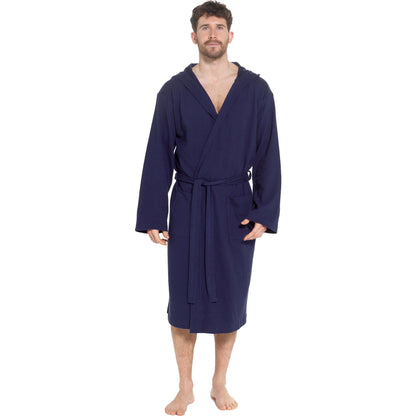 Men’s Hooded Waffle Cotton Bathrobe Navy Super Absorbent Spa Robe Luxury Dressing Gown for Home &amp; Loungewear by Sock Stack
