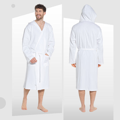 Men’s Hooded Waffle Cotton Bathrobe White Super Absorbent Spa Robe Luxury Dressing Gown for Home &amp; Loungewear by Sock Stack
