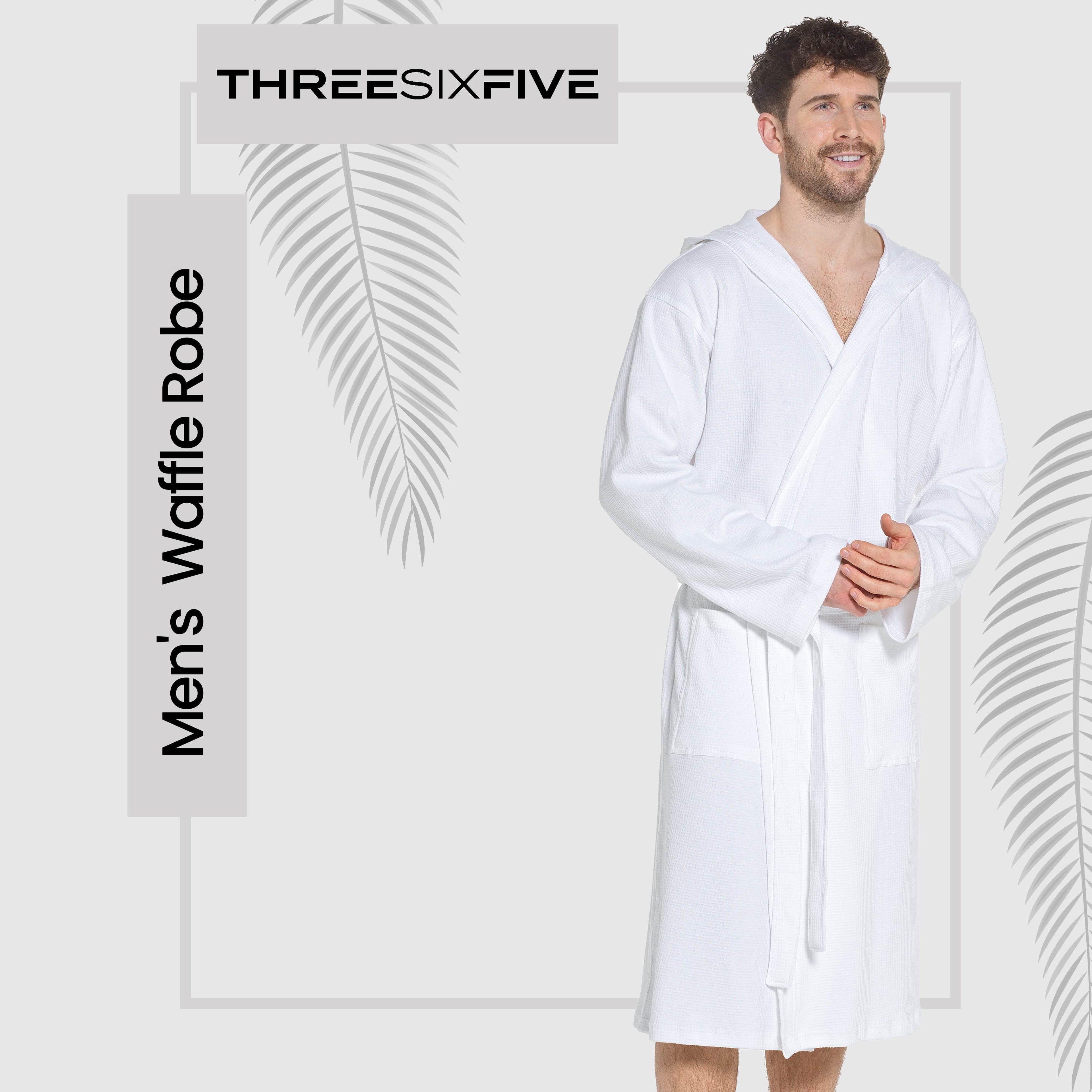 Men’s Hooded Waffle Cotton Bathrobe White Super Absorbent Spa Robe Luxury Dressing Gown for Home &amp; Loungewear by Sock Stack