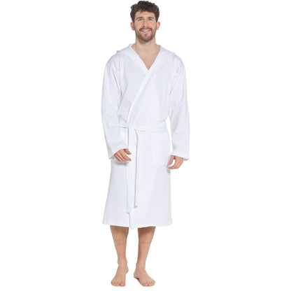 Men’s Hooded Waffle Cotton Bathrobe White Super Absorbent Spa Robe Luxury Dressing Gown for Home &amp; Loungewear by Sock Stack