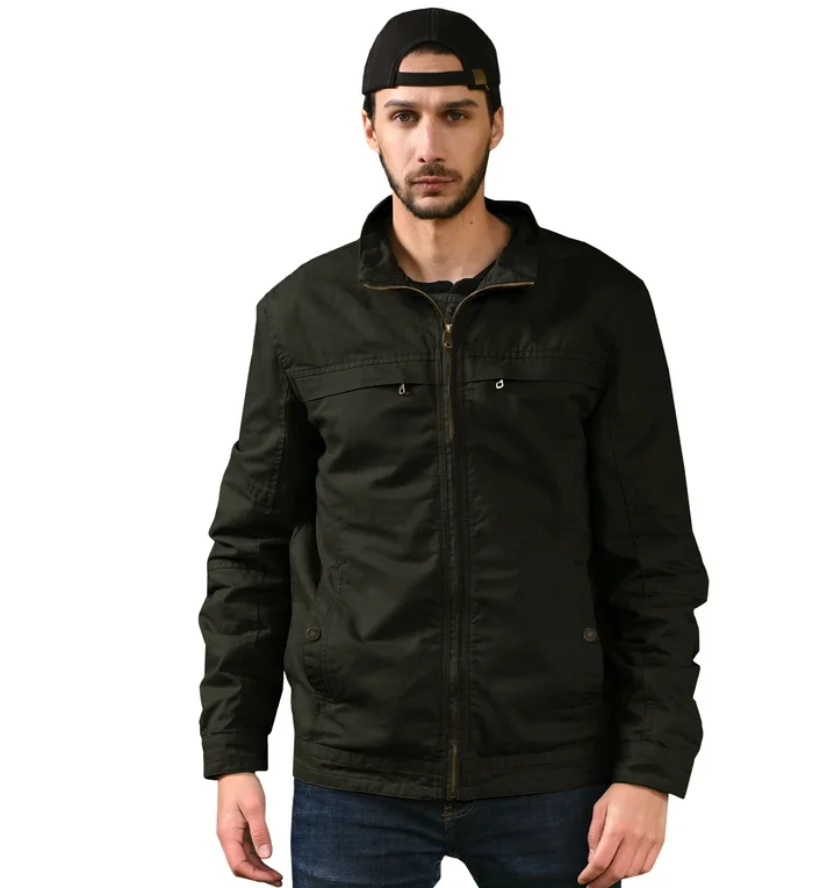 Mens Cotton Harrington Jacket Classic Lightweight Coat Black XXL WenVen