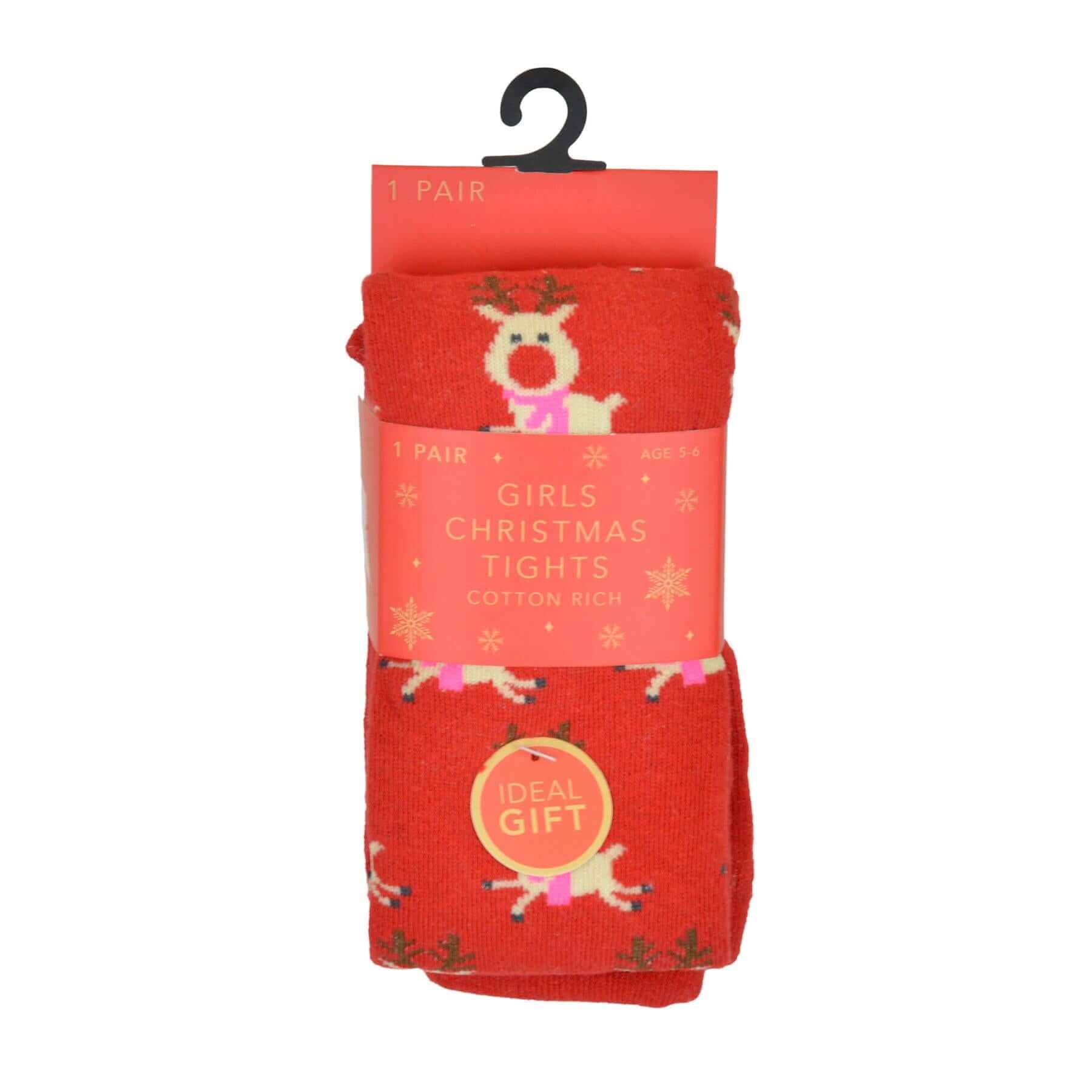 Pack of 2 Girls Christmas Tights Reindeer and Penguin Festive Cotton Rich Kids Leggings Comfortable Durable Winter Holiday Tights Sock Stack