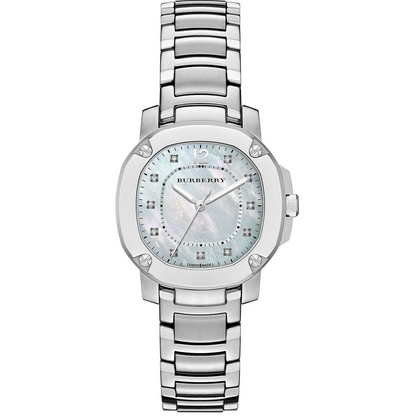 Burberry The Britain Diamonds Mother of Pearl Dial Silver Steel Strap Watch for Women - BBY1804