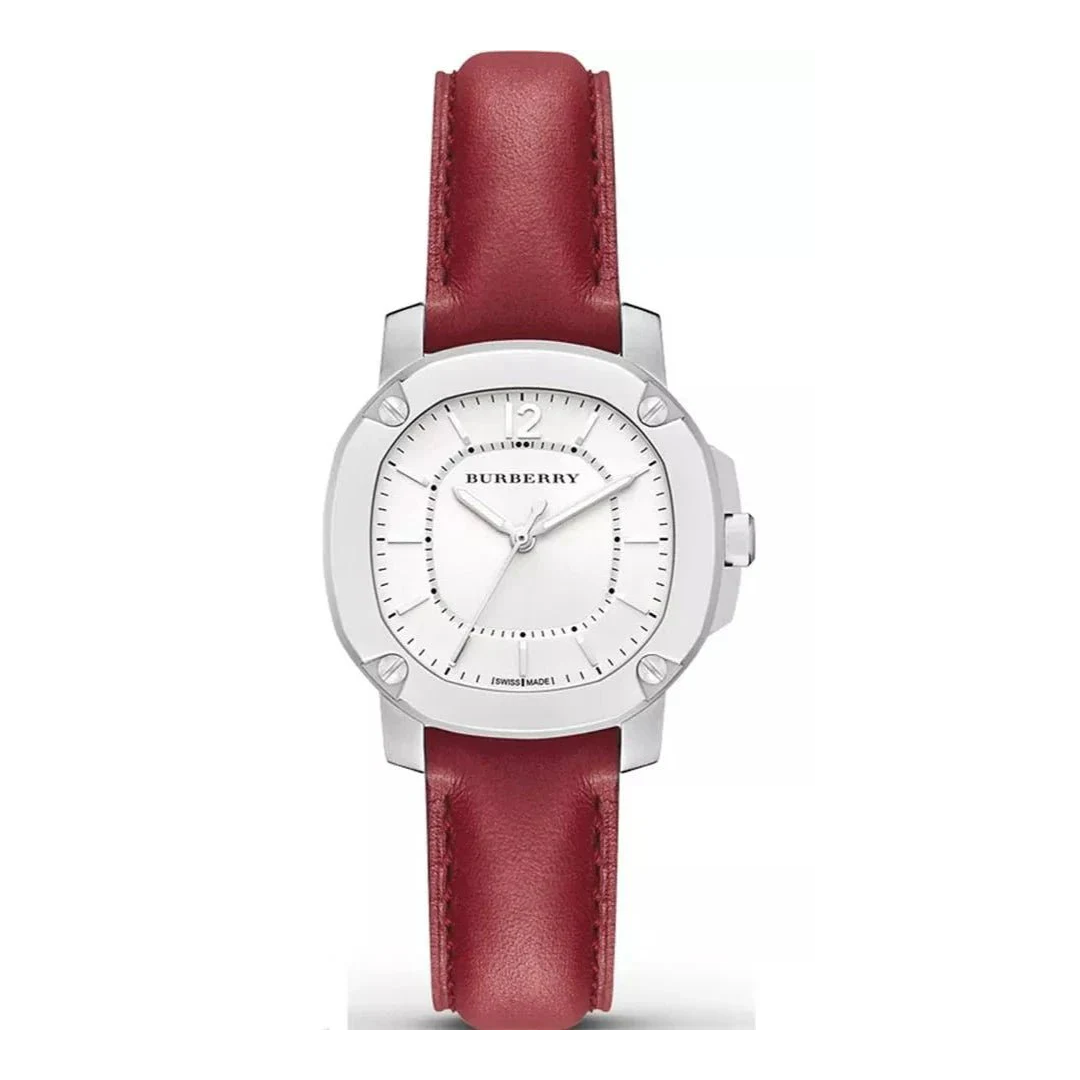 Burberry Brit The Britain White Dial Red Leather Strap Watch for Women - BBY1705
