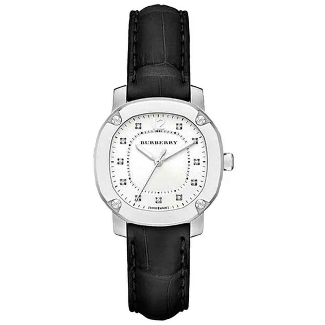 Burberry The Britain Diamonds White Dial Black Leather Strap Watch for Women - BBY1806