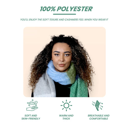 Women’s Green Blue Chunky Knit Bright Plaid Blanket Scarf Long Winter Wrap Warm Striped Shawl with Tassels Gift for Ladies by Daisy Dreamer